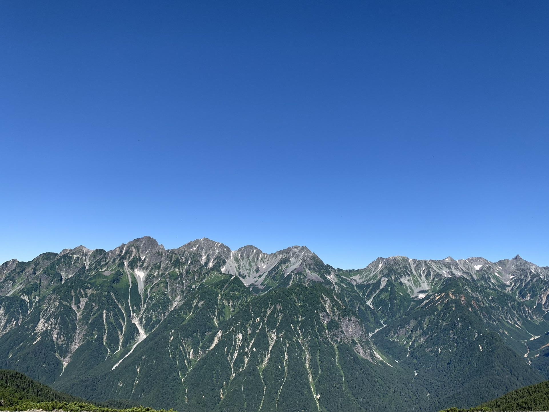 蝶ヶ岳の山頂から見た槍ヶ岳と穂高連峰