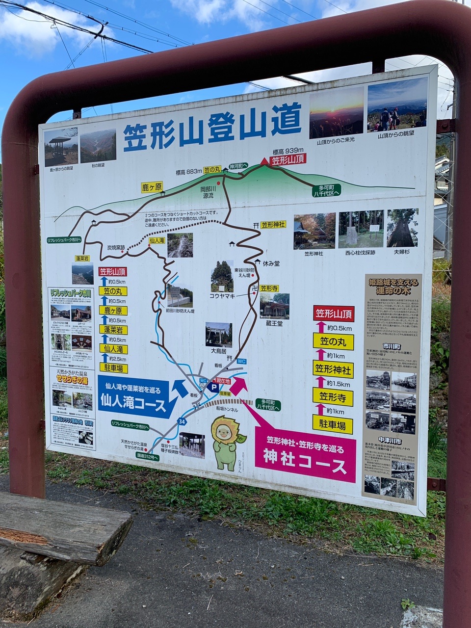 笠形山登山道の案内板