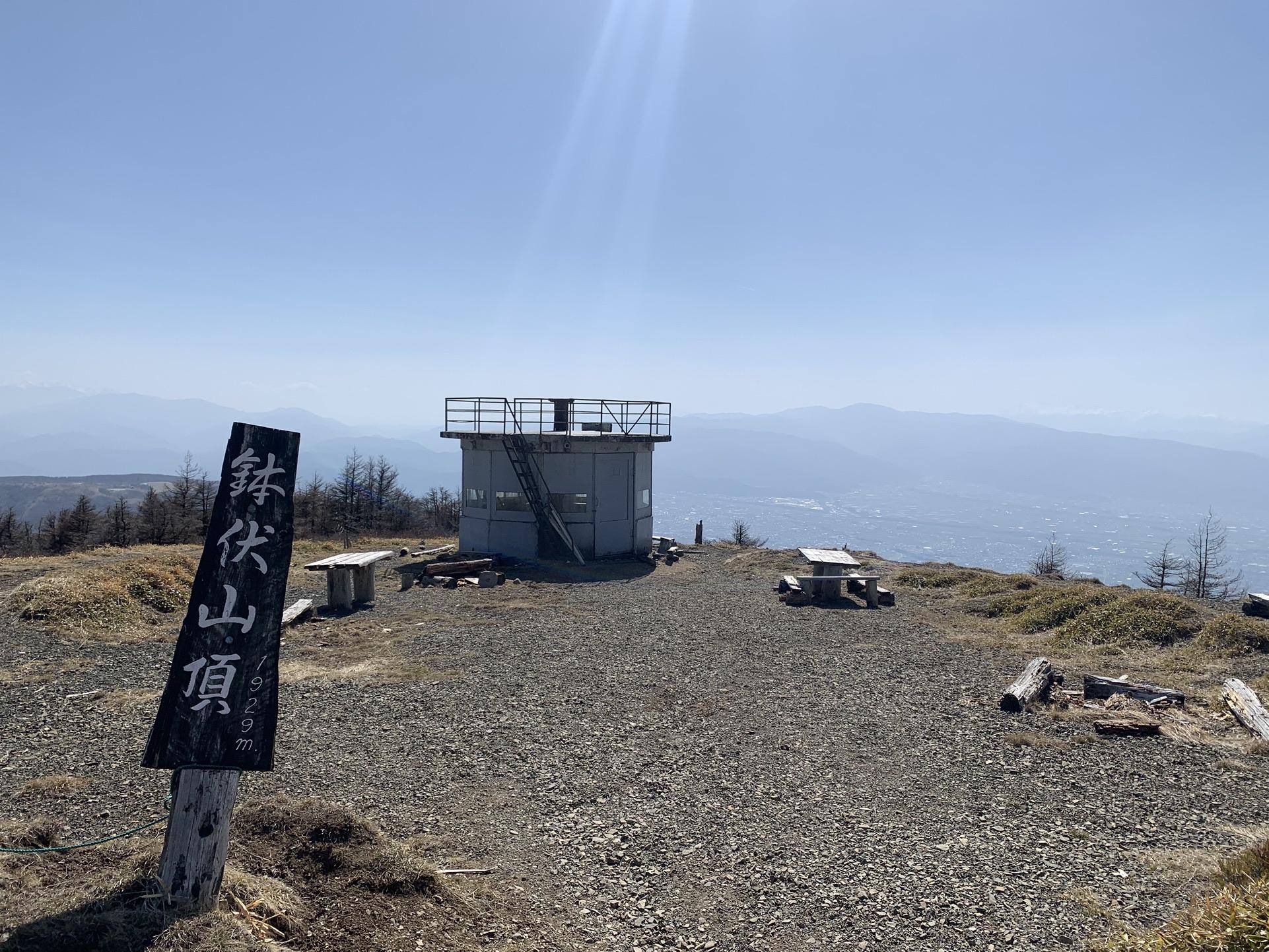 鉢伏山の山頂標識と展望台