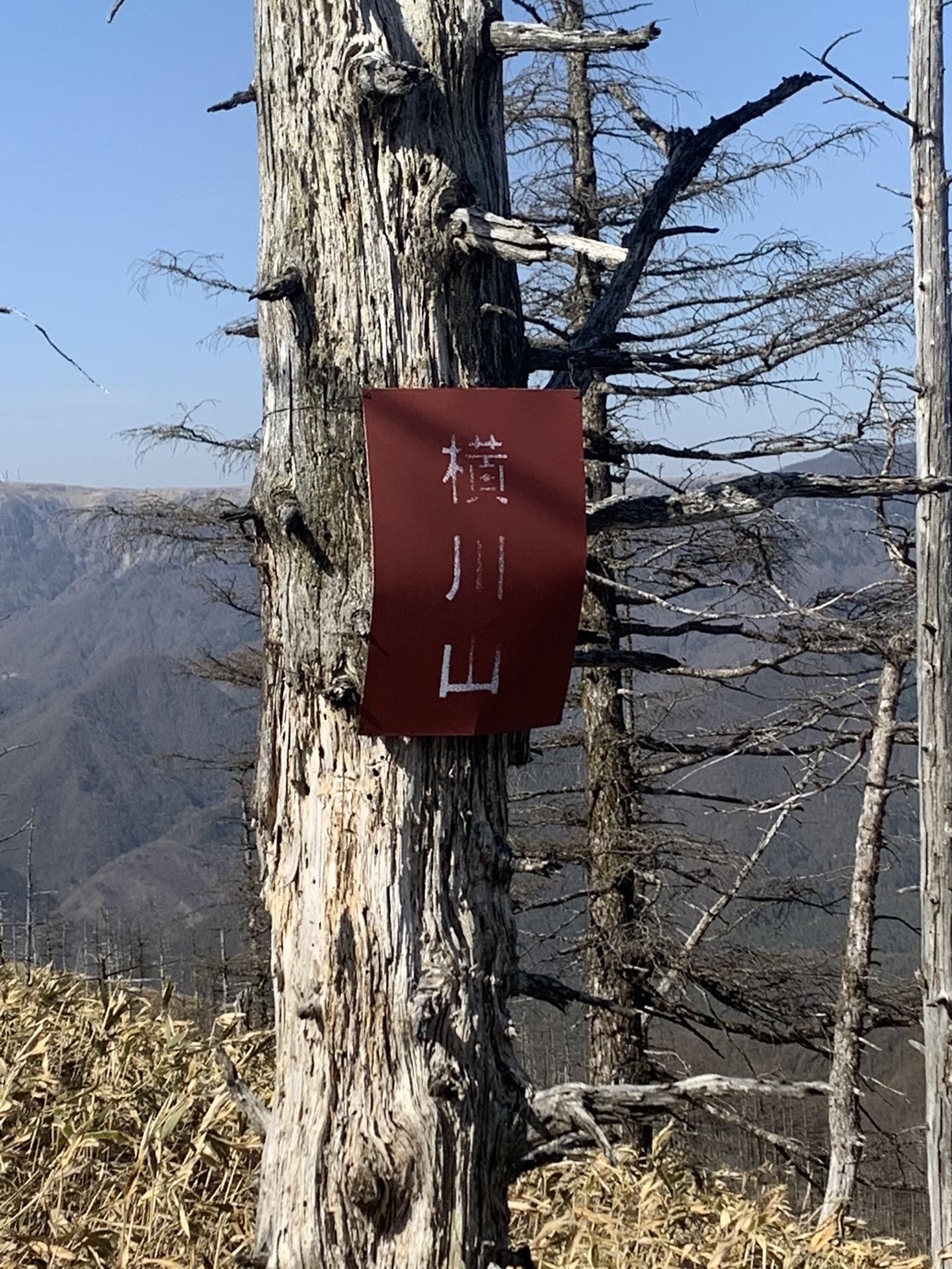 横川山の山名を書いた赤い札